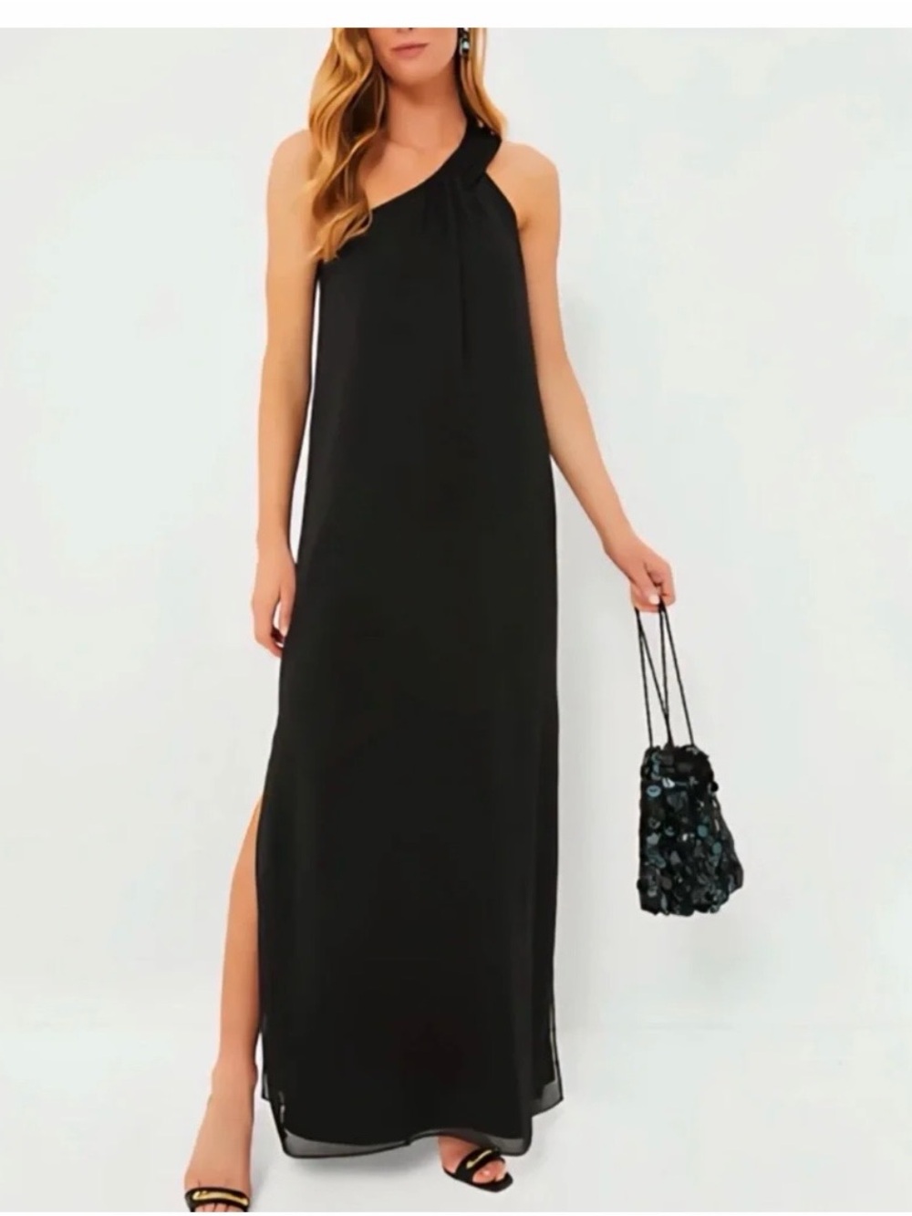 Pomander Place One-Shoulder Black Maxi Dress